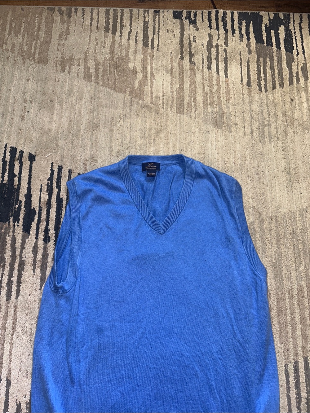 Brooks Brothers 346 Sweater Vest Mens LARGE Blue 100% Supima Cotton V-Neck Large